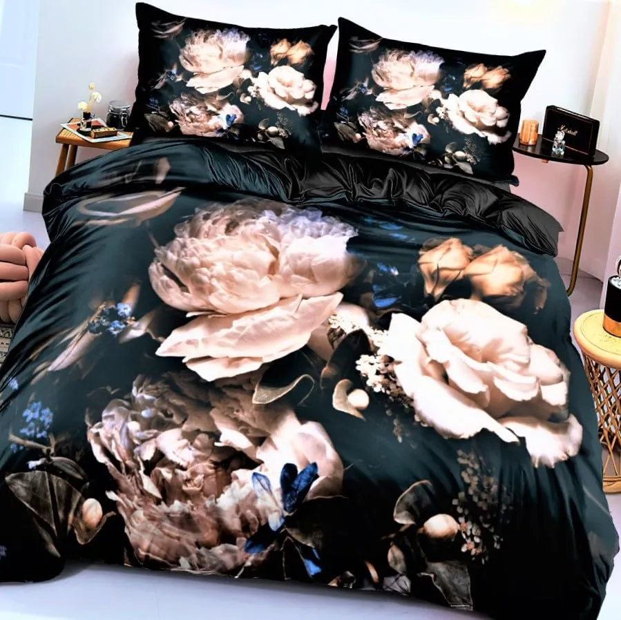 it&C's Imported Silk Elegant 3D Digital Printed 5 Pcs King Size Double Bed Luxury Heavy Comforter/Quilt Set with 3D Print Bedseet (Flower Design 5)