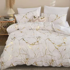 LovelyRLovely White Marble Printed 3pcs Duvet Set with Zipper Closure