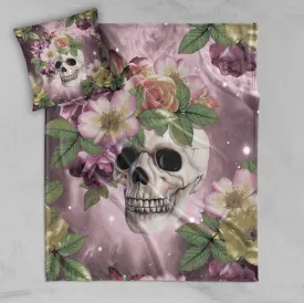 Maroon Watercolor Galaxy Floral Skull Decorative Throw and Pillow Cover Set