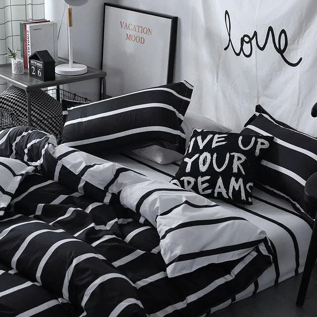 Monochromatic Stripes Duvet Bedding Set King Size