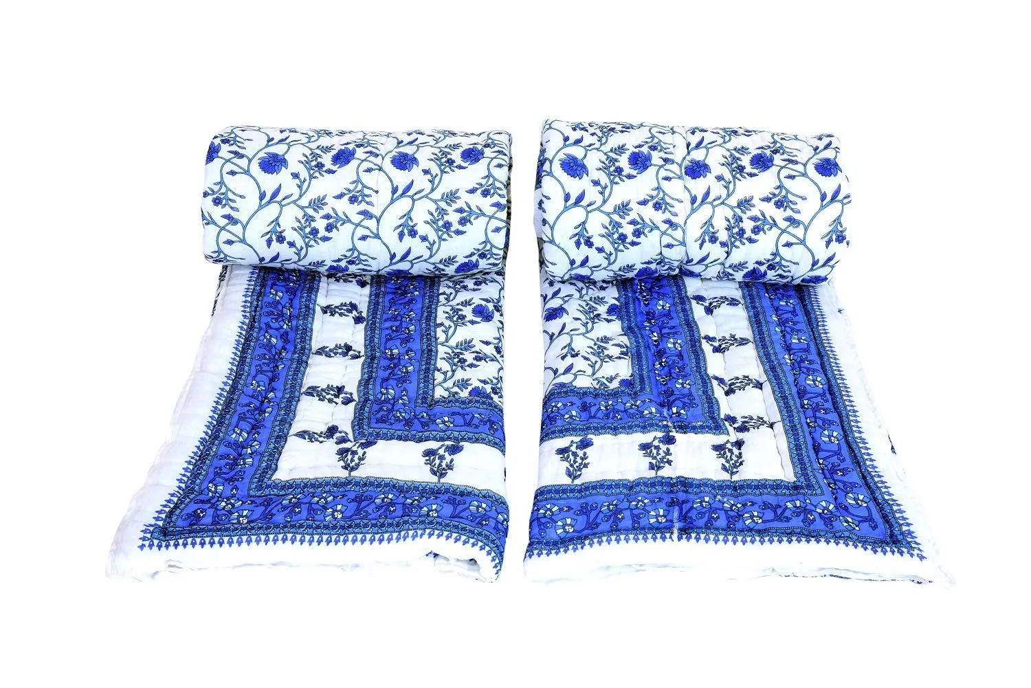 Namaste India Light Weight Reversible Both Side use Single Bed Soft Jaipuri AC Razai DesignerFloral net in Middle Cotton Quilts Blankets for Home (Size 55X85 inch) - Set of 2 razai