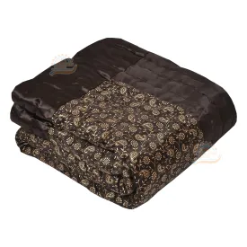 Namaste India Silk Single Bed Jaipuri Razai Quilt Light Weight with Cotton Filling - Floral, Brown