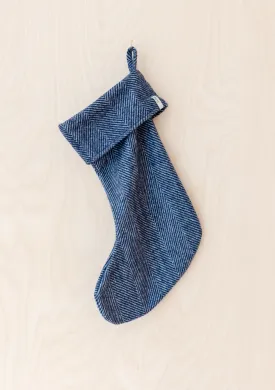 Recycled Wool Christmas Stocking in Navy Herringbone