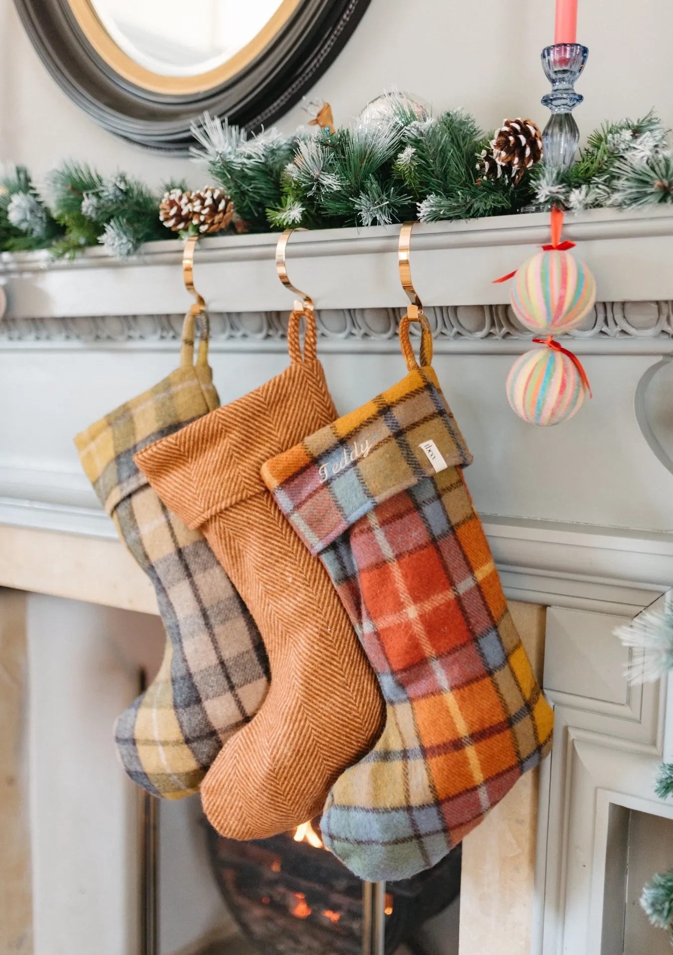 Recycled Wool Christmas Stocking in Navy Herringbone