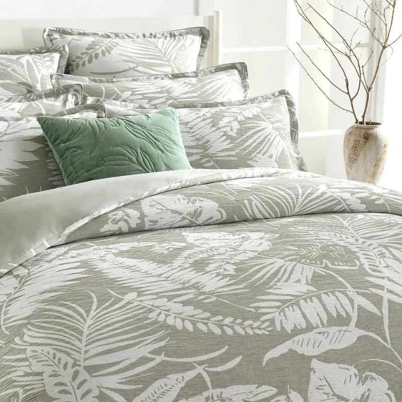 Renee Taylor Palm Tree Jacquard Sage Green Quilt Cover Set