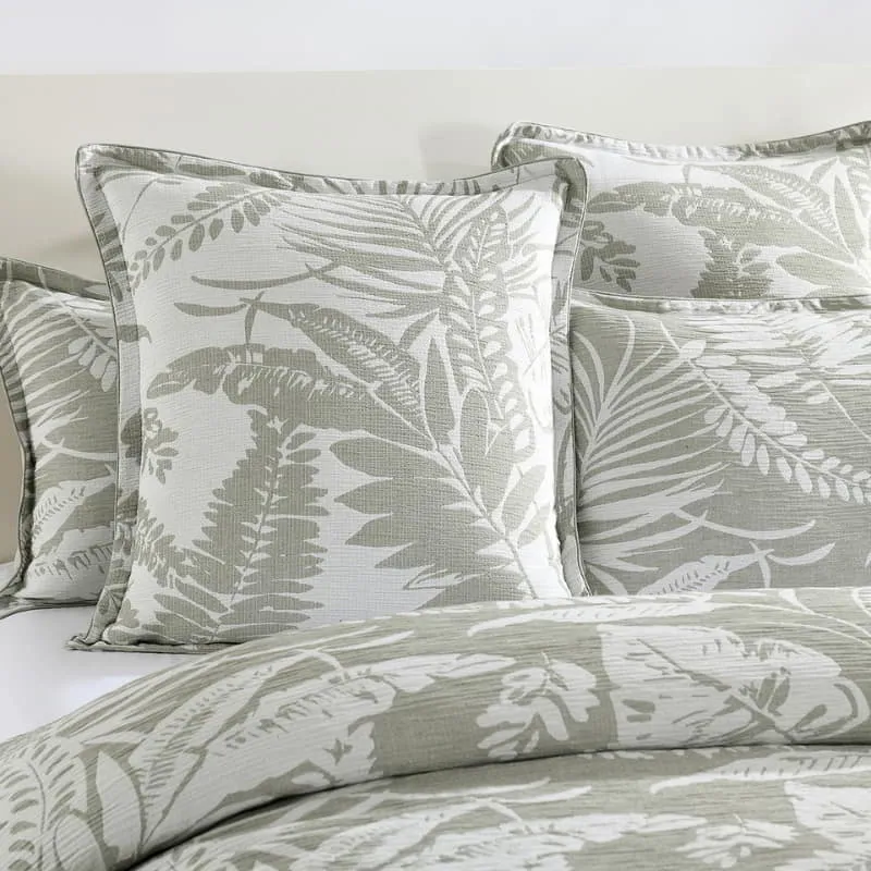 Renee Taylor Palm Tree Jacquard Sage Green Quilt Cover Set