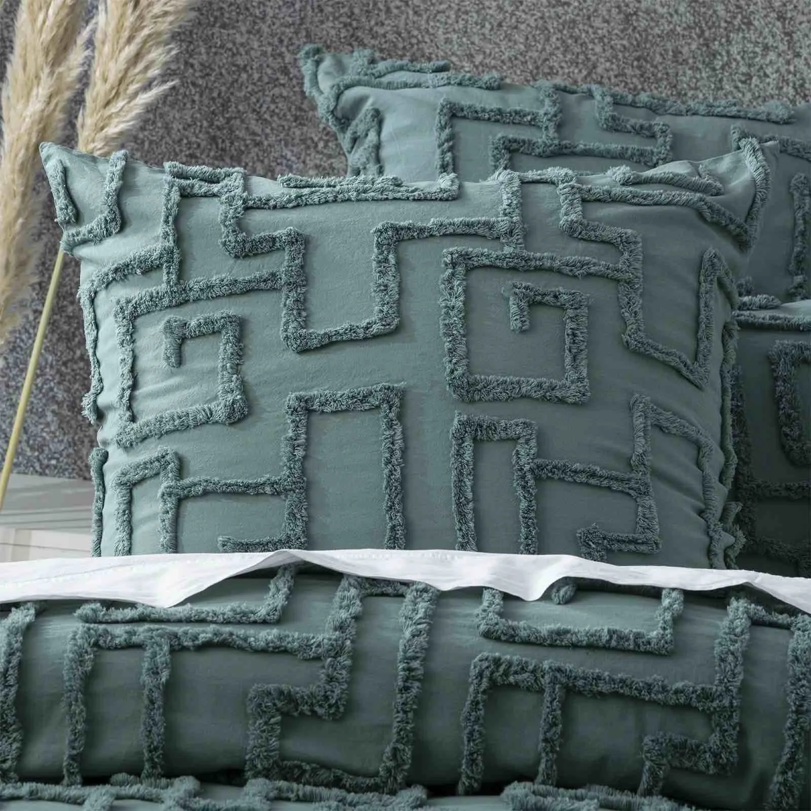 Riley Vintage Washed Cotton Chenille Tufted Quilt Cover Set Mineral by Renee Taylor