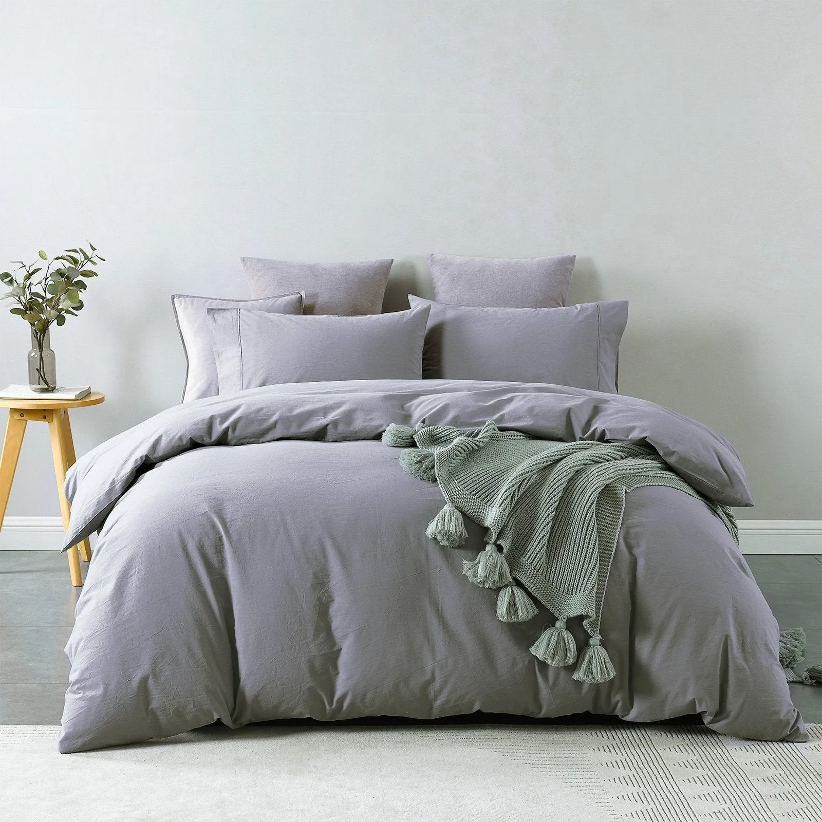 Royal Comfort Vintage Washed 100% Cotton Quilt Cover Set Bedding Ultra Soft King Grey