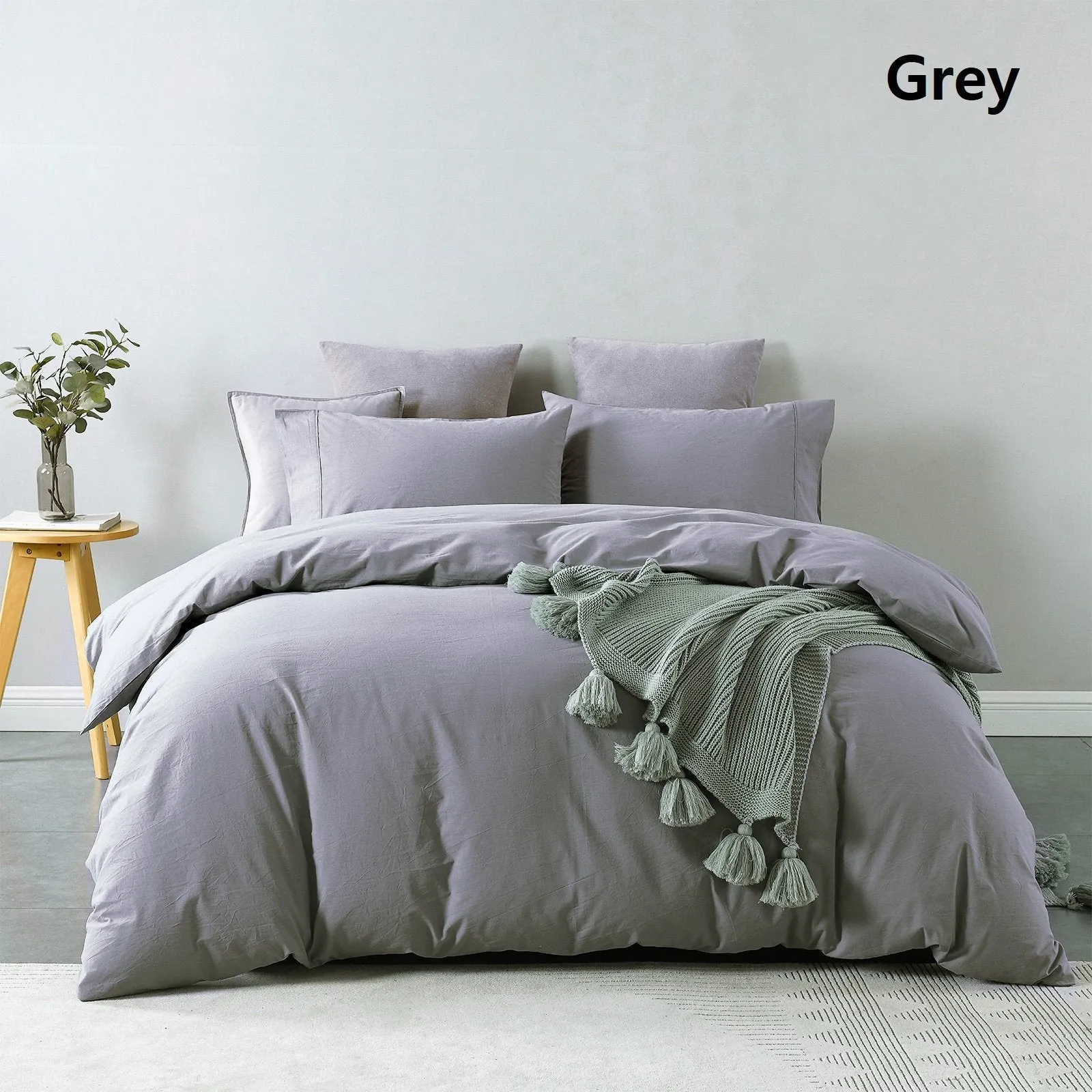 Royal Comfort Vintage Washed 100% Cotton Quilt Cover Set Bedding Ultra Soft King Grey