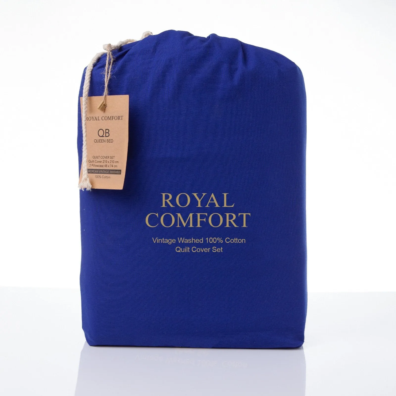 Royal Comfort Vintage Washed 100% Cotton Quilt Cover Set Bedding Ultra Soft Queen Royal Blue