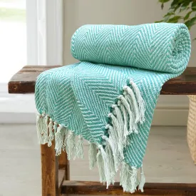 SAJAVAT HOME Hand-Knitted Pure Cotton Sofa Throw | Soft and Cozy Decorative Throw | 82x52 Inches / 208x132 Cms | Sky Blue with Tassels | Reversible and Breathable (Pack of 1)