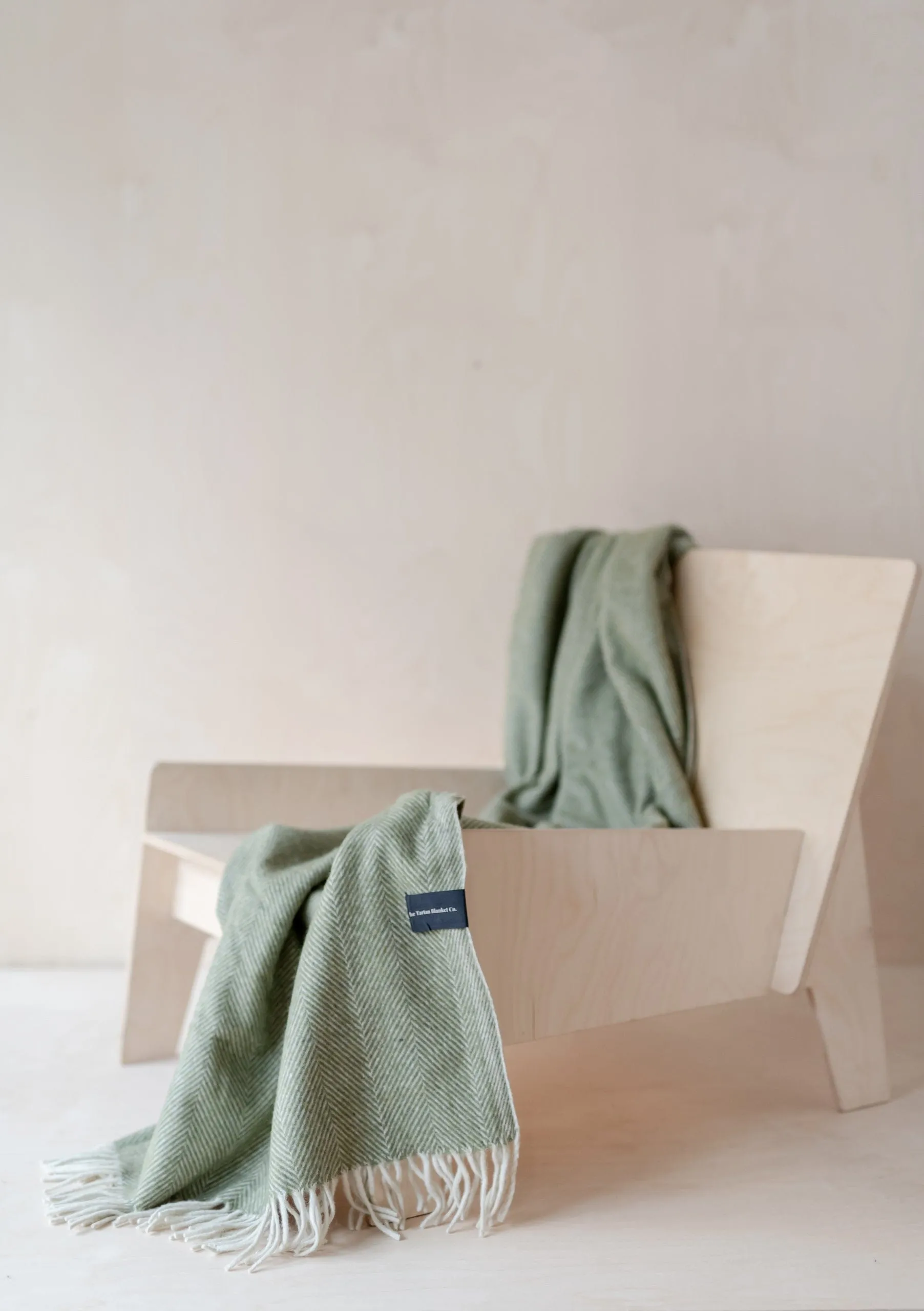 Sample Sale Recycled Wool Small Blanket in Olive Herringbone