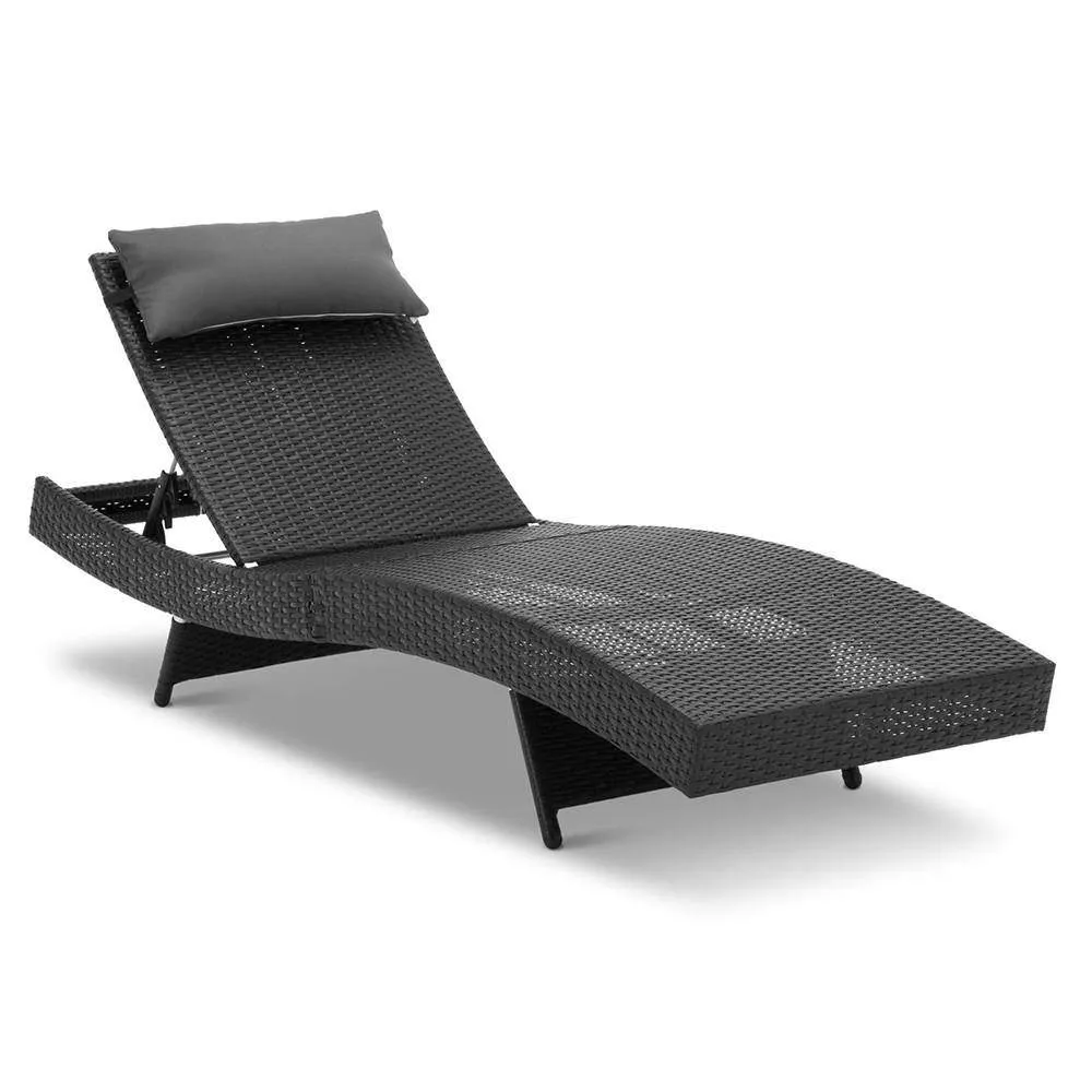 Set of 2 Outdoor Wicker Sun Lounges - Black