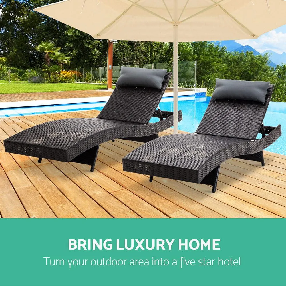 Set of 2 Outdoor Wicker Sun Lounges - Black