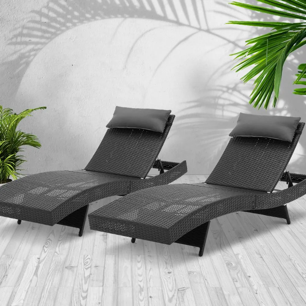 Set of 2 Outdoor Wicker Sun Lounges - Black