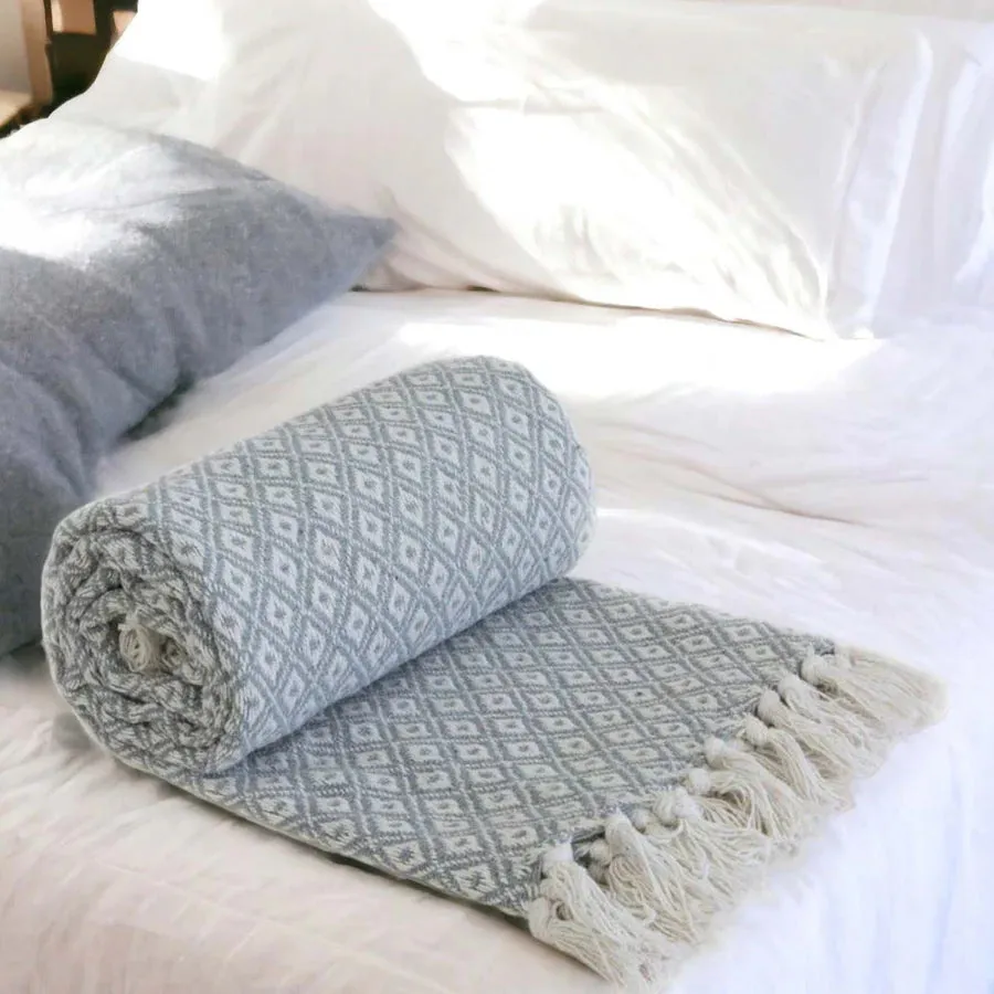 Silver Grey Diamond Cotton Throw Blanket