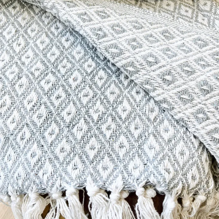 Silver Grey Diamond Cotton Throw Blanket