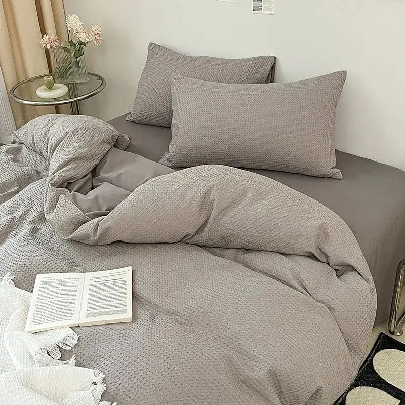 SINOTAO  -  Bedding Set Duvet Cover Ins Style Wash Cotton Solid Color Waffle Grid Summer Soft Bed Sheet Set Comforter Set Quilt Cover