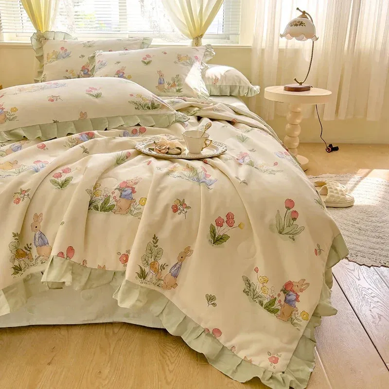 SINOTAO  -  Floral Bedding Set with Ruffles, 100% Cotton, Korean, Single, Full, Queen, Duvet Cover, Bed Sheet or Fitted Sheet, Pillowcases