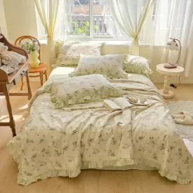 SINOTAO  -  Floral Bedding Set with Ruffles, 100% Cotton, Korean, Single, Full, Queen, Duvet Cover, Bed Sheet or Fitted Sheet, Pillowcases