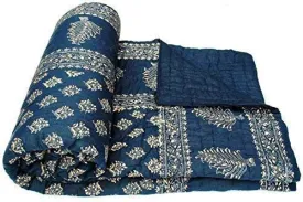 Slickcomfort Pure Cotton Jaipuri Razai Traditional Sanganeri Print Light Weight Razai AC/Winter Quilt/Razai (Blue Dai Gold, Single Bed)