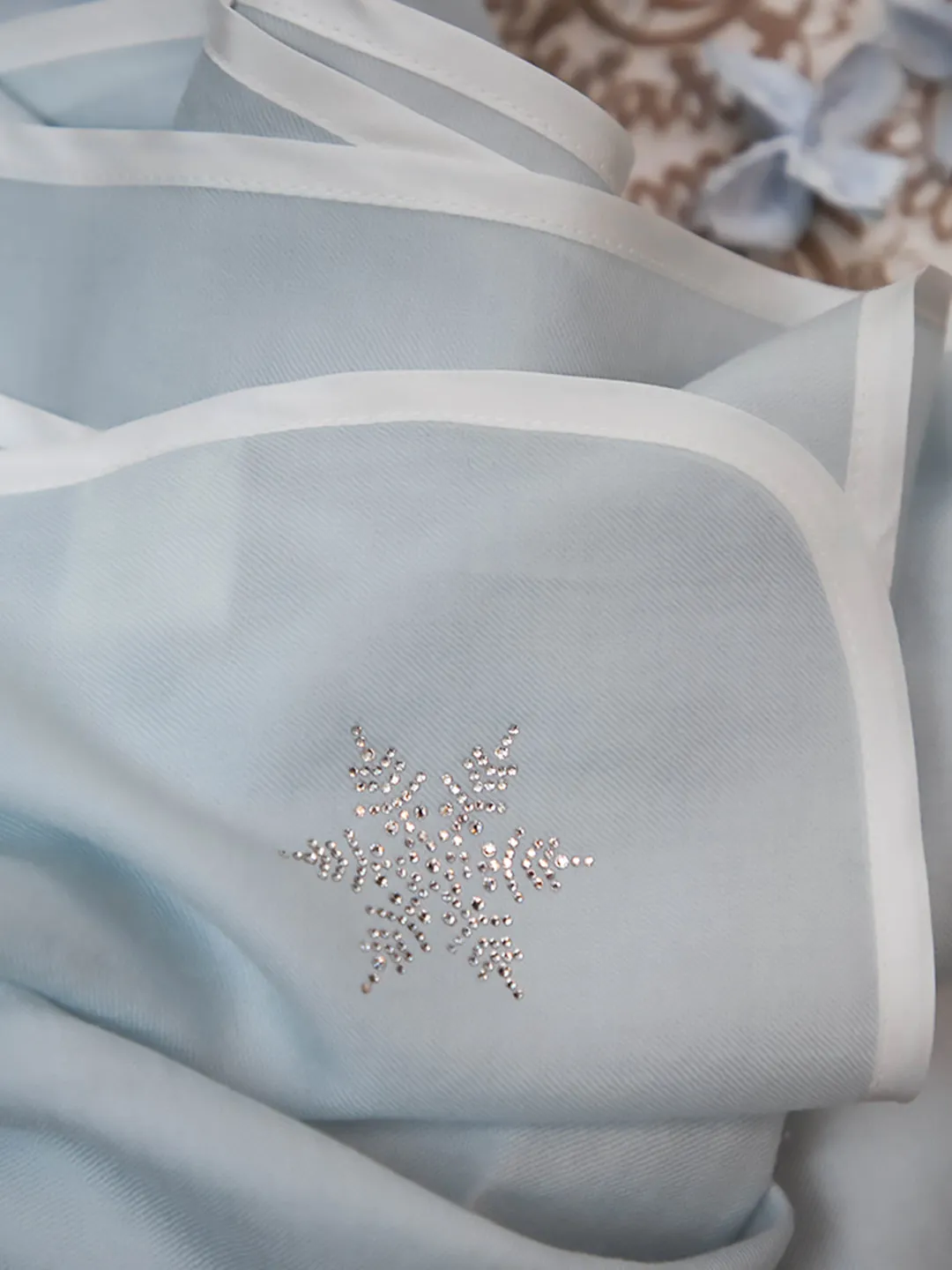 Swarovski Cashmere Monogram Blanket- Ice Blue