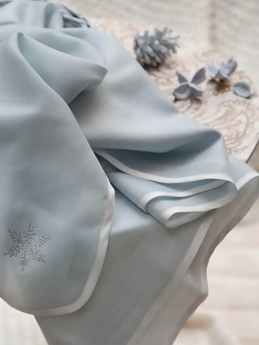 Swarovski Cashmere Monogram Blanket- Ice Blue