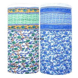 THROW KING Rajasthani Single Bed Jaipuri razai for Traditional Floral Desing Pure Cotton Single Bed Jaipuri razai,rajai,Quilt,Blanket,Dohar Set of 1(Green/Blue)