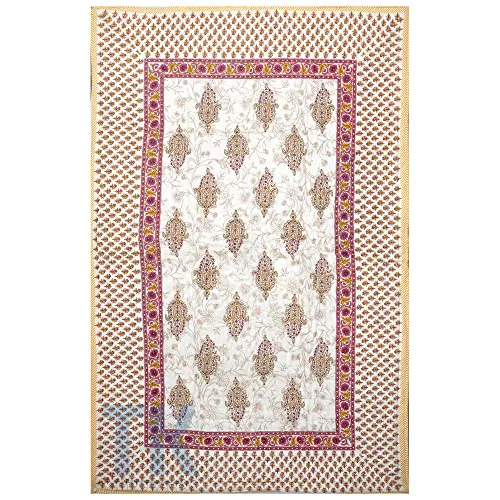 THROW KING Rajasthani Traditional Floral Desing Pure Cotton Single Bed Jaipuri Razai/Rajai/A/c Quilt/Blanket/Dohar/Comforter (Maroon/Yellow)(Size 60X90)