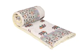 THROW KING Rajasthani Traditional Organic Cotton Floral Design Reversible Double Bed Jaipuri razai Ac Quilts,Blanket,Duvet,Throw Multicolor (Double Bed)