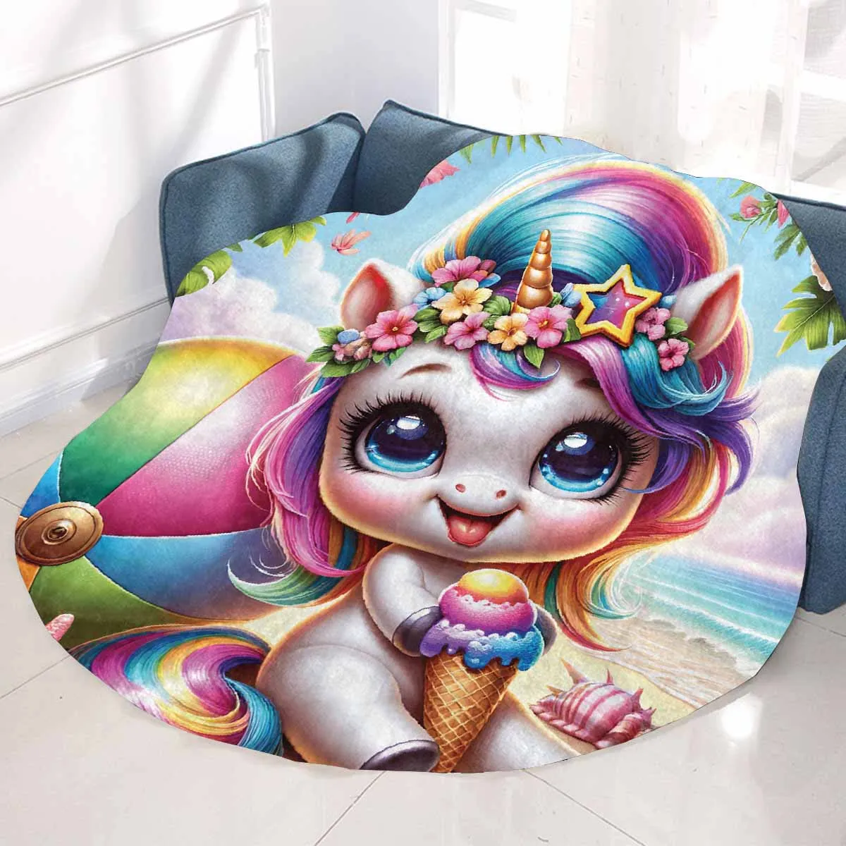 Unicorn_Awd35123  Circular Micro Fleece Blanket 47"