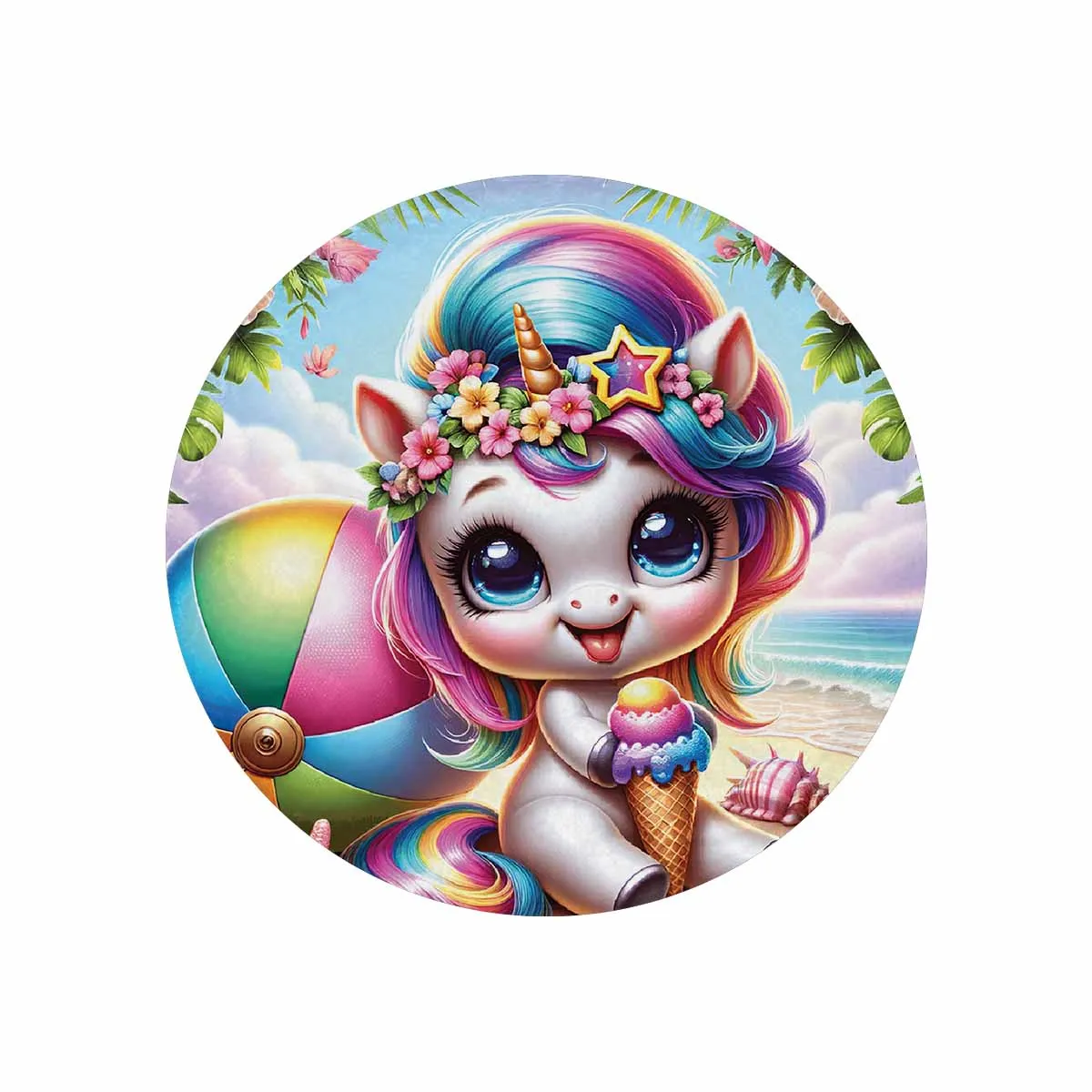 Unicorn_Awd35123  Circular Micro Fleece Blanket 47"