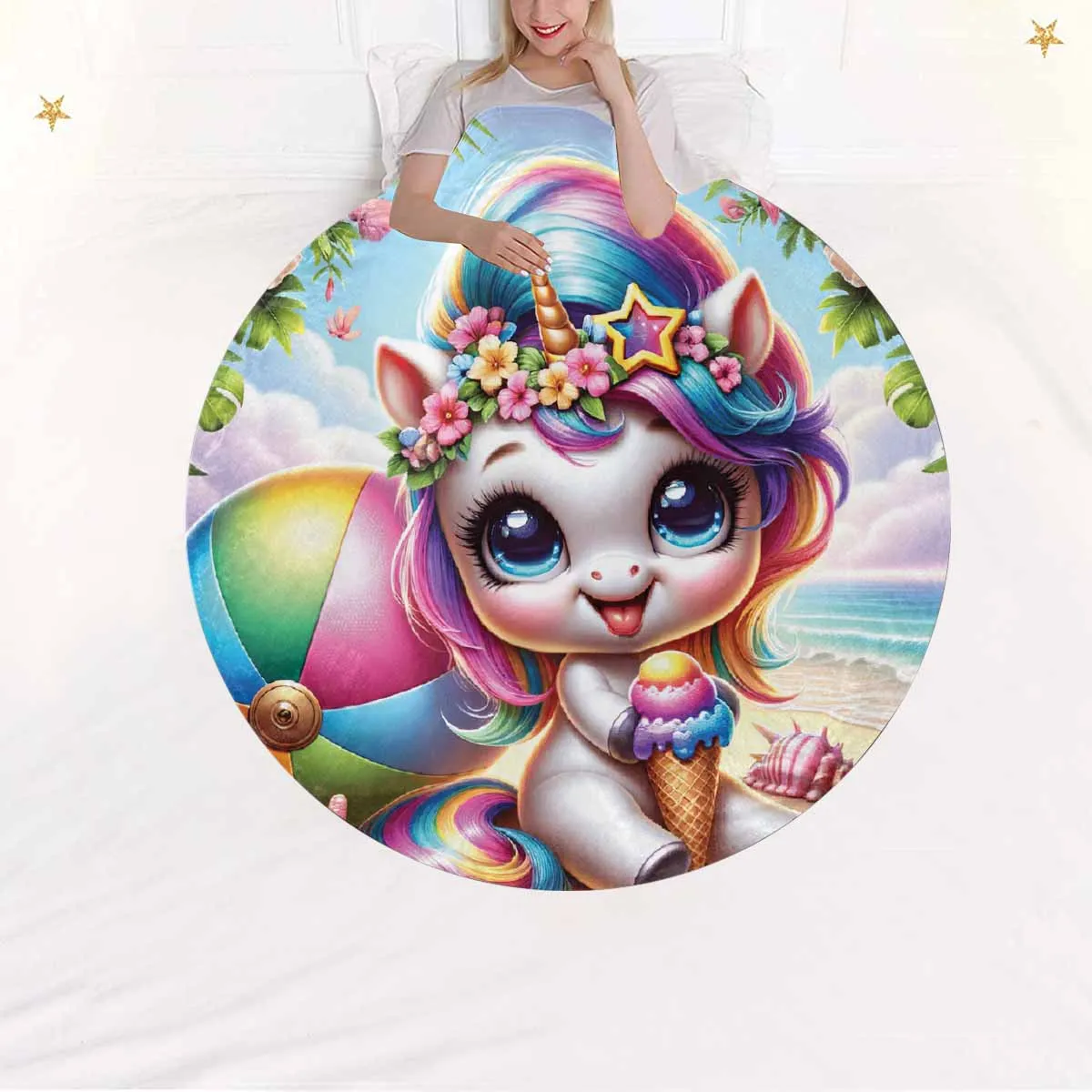 Unicorn_Awd35123  Circular Micro Fleece Blanket 47"