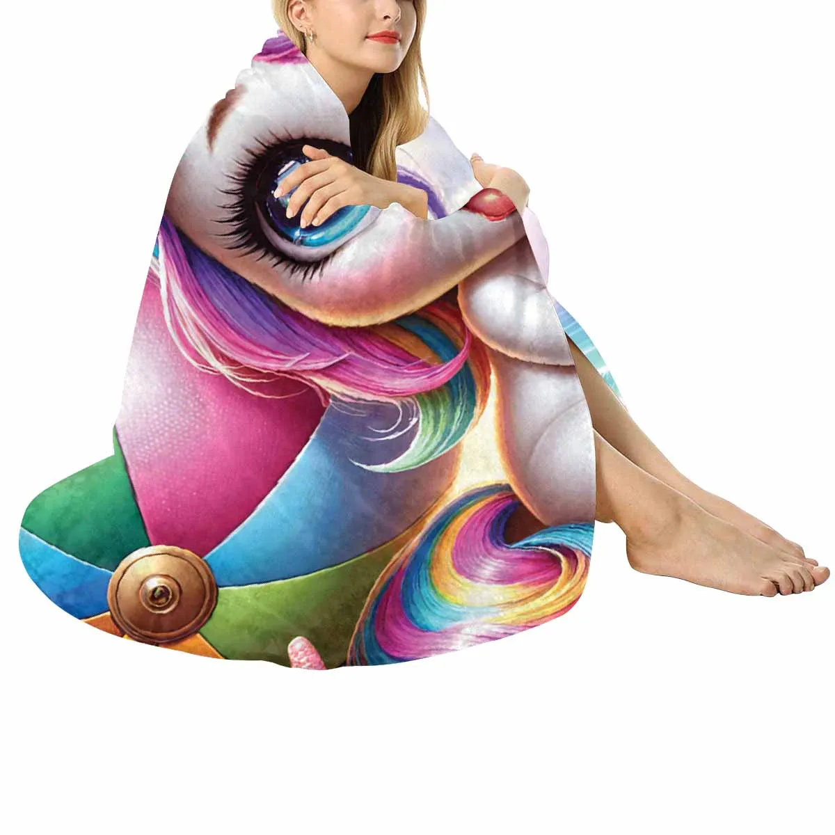 Unicorn_Awd35123  Circular Micro Fleece Blanket 47"