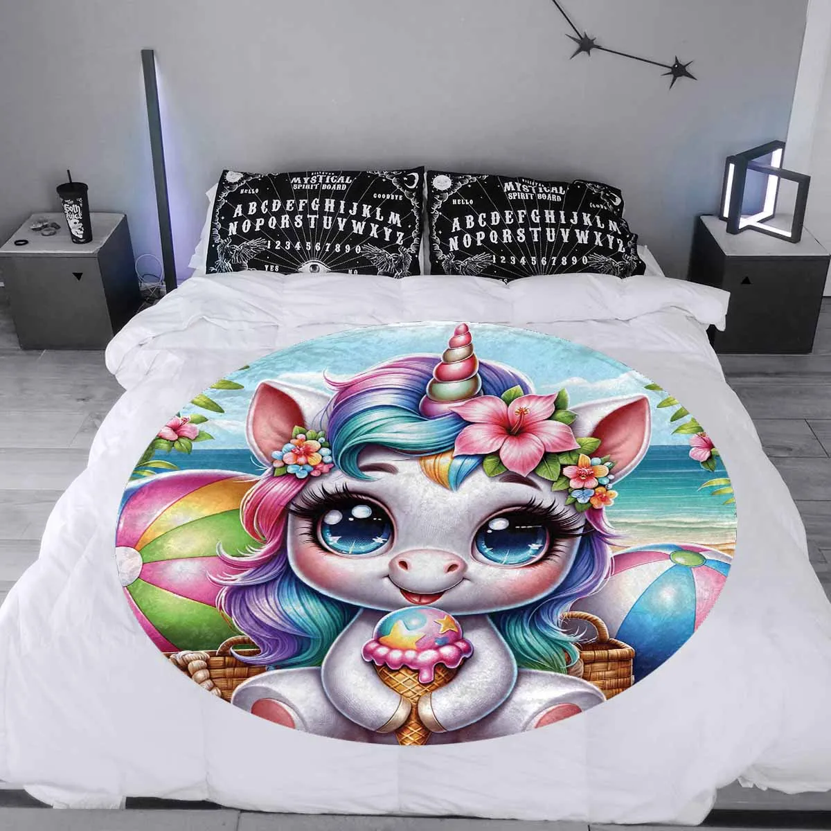 Unicorn_Awd35133  Circular Micro Fleece Blanket 47"