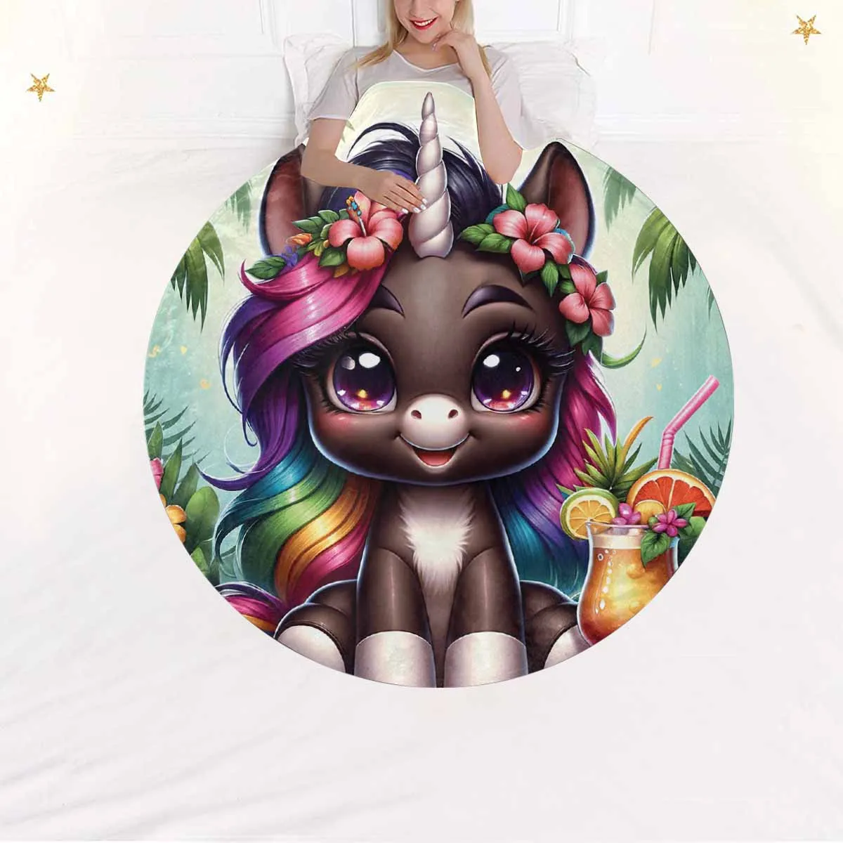 Unicorn_Awd35135  Circular Micro Fleece Blanket 47"