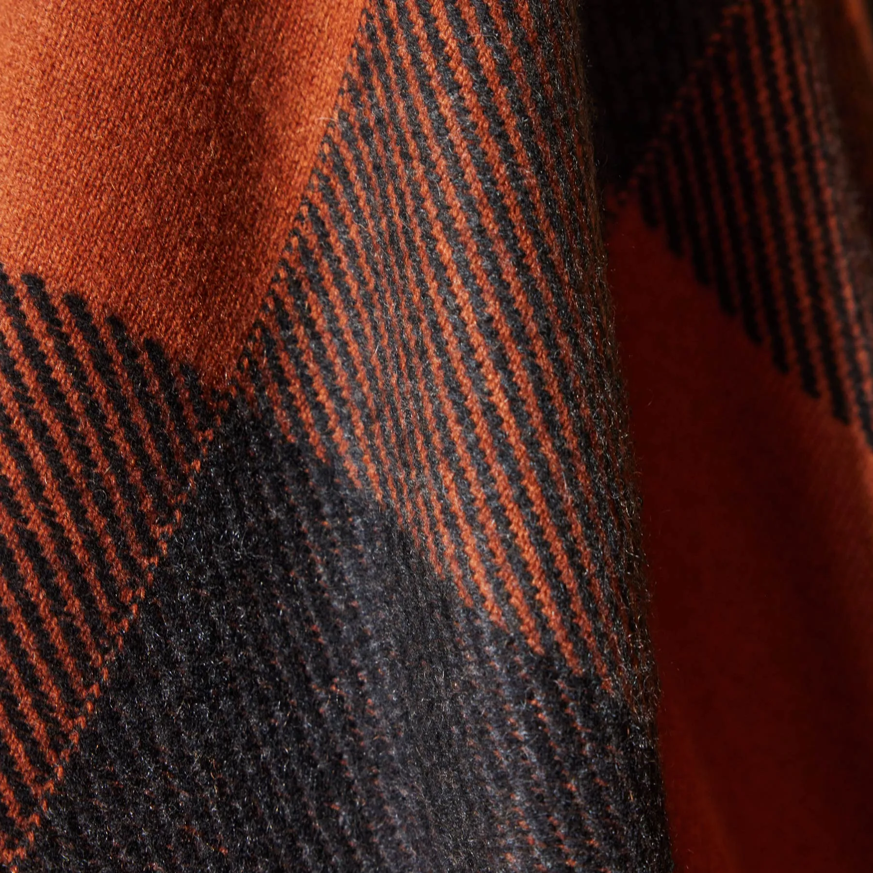 Vintage Plaid Cashmere Blanket - Burnt Orange/ Charcoal/ Black