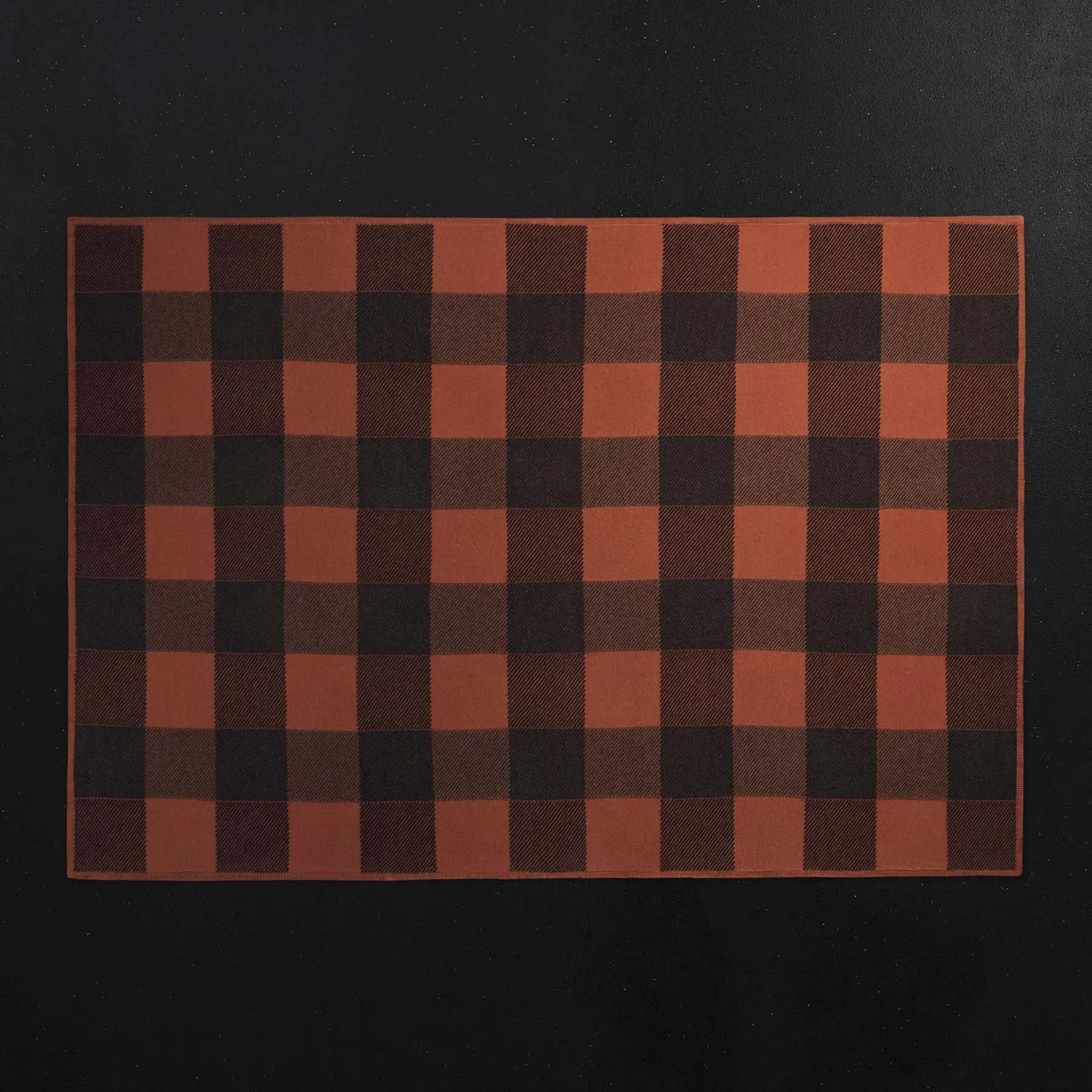 Vintage Plaid Cashmere Blanket - Burnt Orange/ Charcoal/ Black