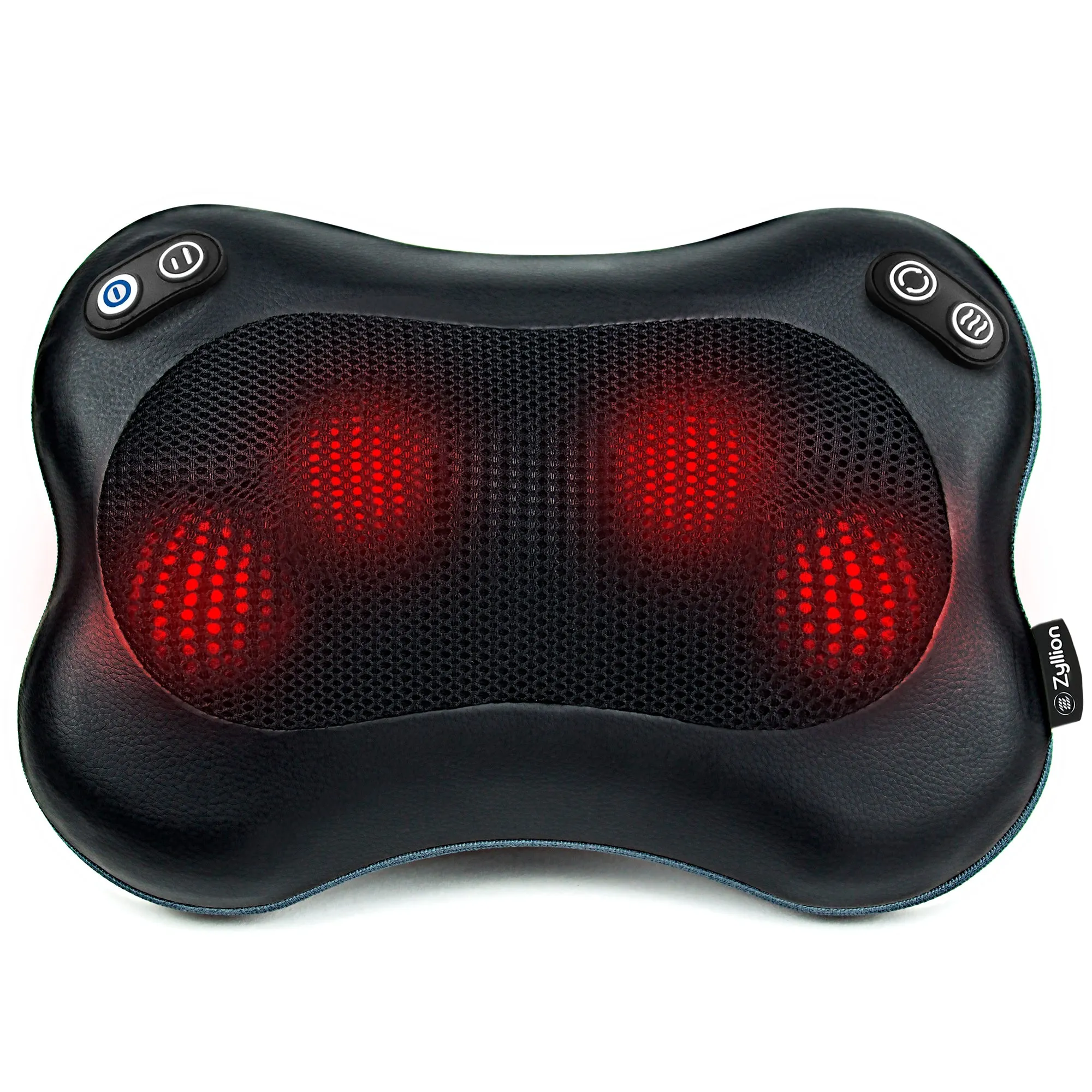 Zyllion Rechargeable Shiatsu Back and Neck Massager Pillow with Heat, 2 Speed Levels, Change Rotation and Wired Connection (ZMA-34RB)